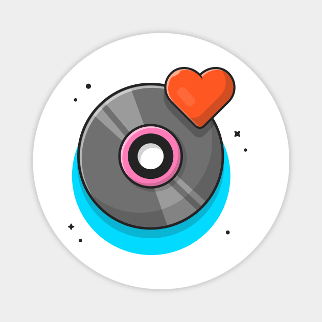 Vinyl Disk Music with Love Symbol Music Cartoon Vector Icon Illustration Magnet by Catalyst Labs